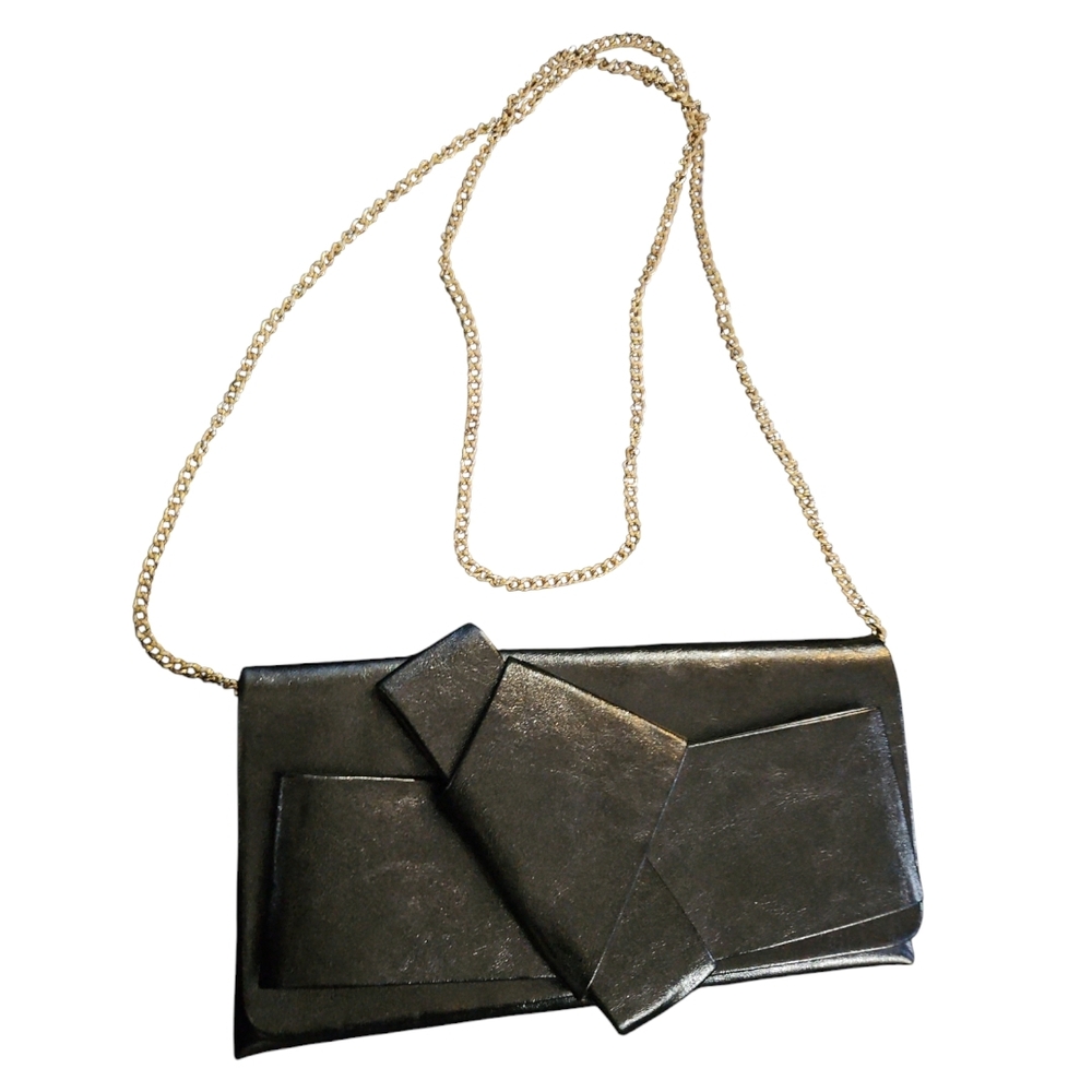 NODSTROM | Black Faux Patent Leather Clutch Envelope Chain in Black